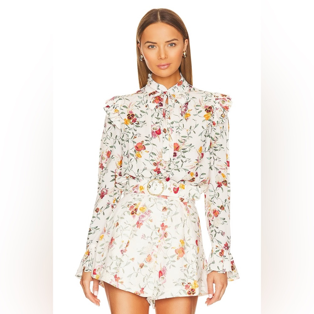 Zimmermann ‘Frill Blouse’ in Elka Vine Ivory Floral Print - US 6 / AU 1 / Small